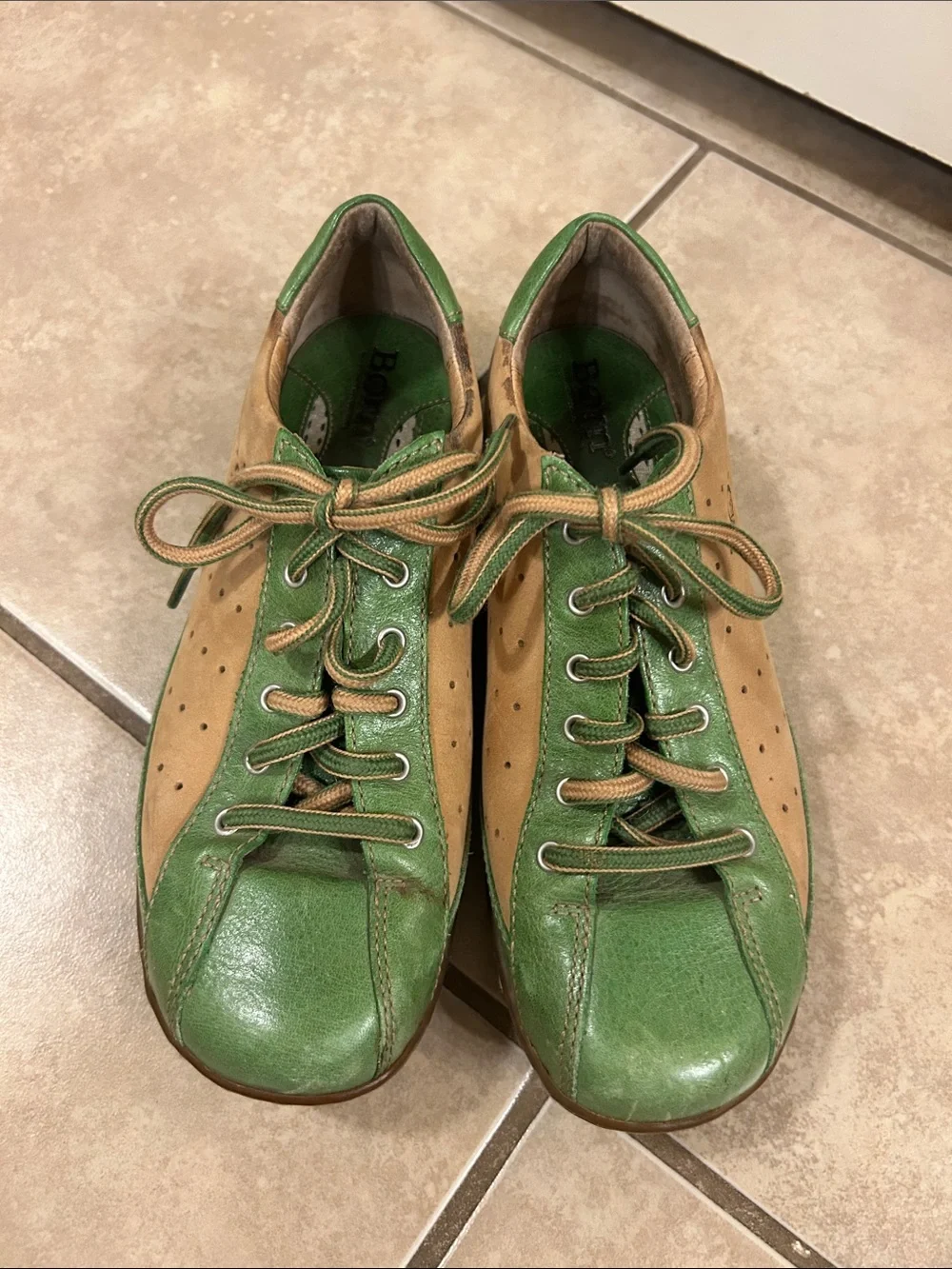 Born  Hawkeye Green/Tan Leather Lace-Up Sneakers